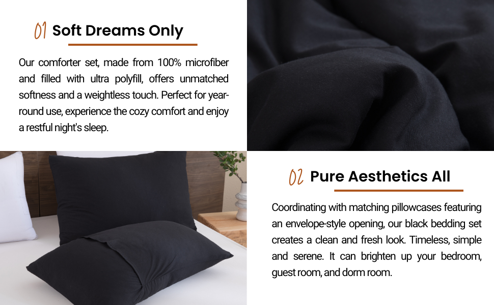 Paxrac Black Comforter Full Size, Modern 3 Pieces Comforter