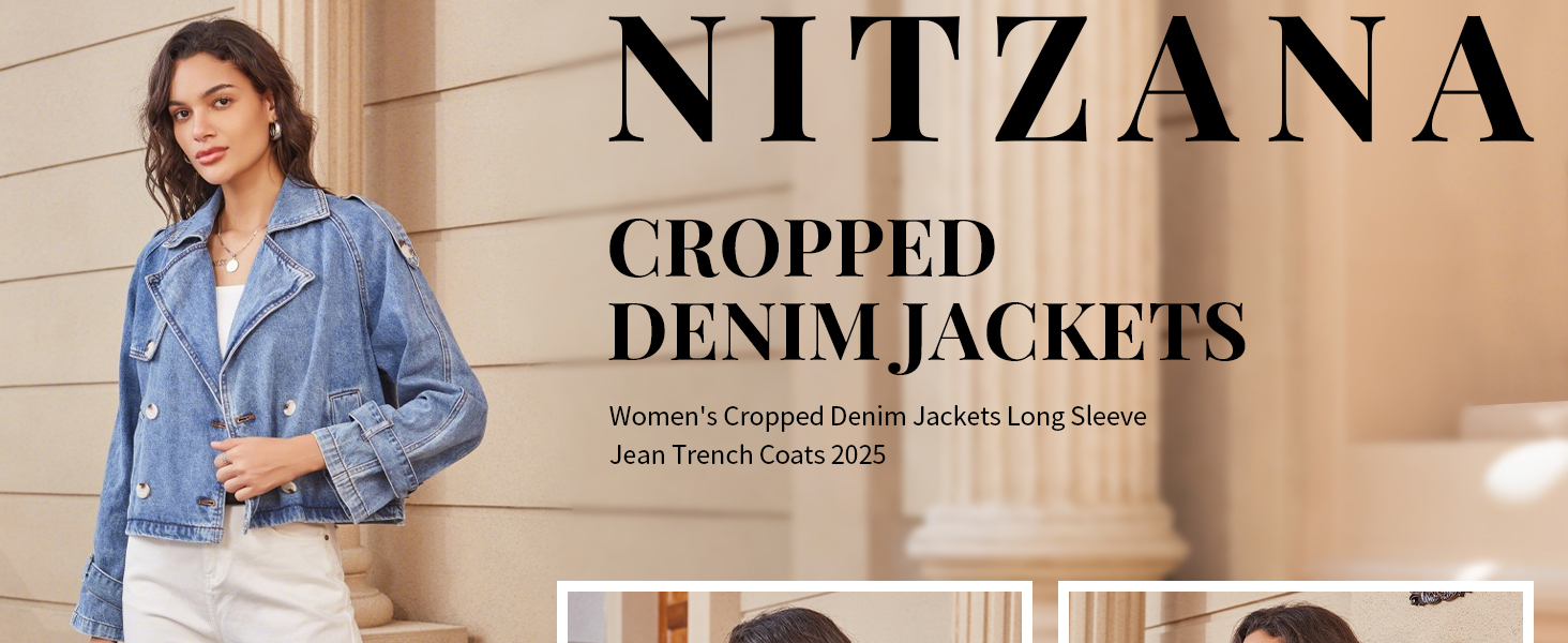 Denim Jacket for Women Cropped Trench Coat Double Breasted Lightweight Jean Jackets Casual Outerwear