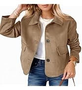 Tankaneo Womens Faux Suede Leather Jackets Casual Cropped Coats Vintage Button Down Shackets