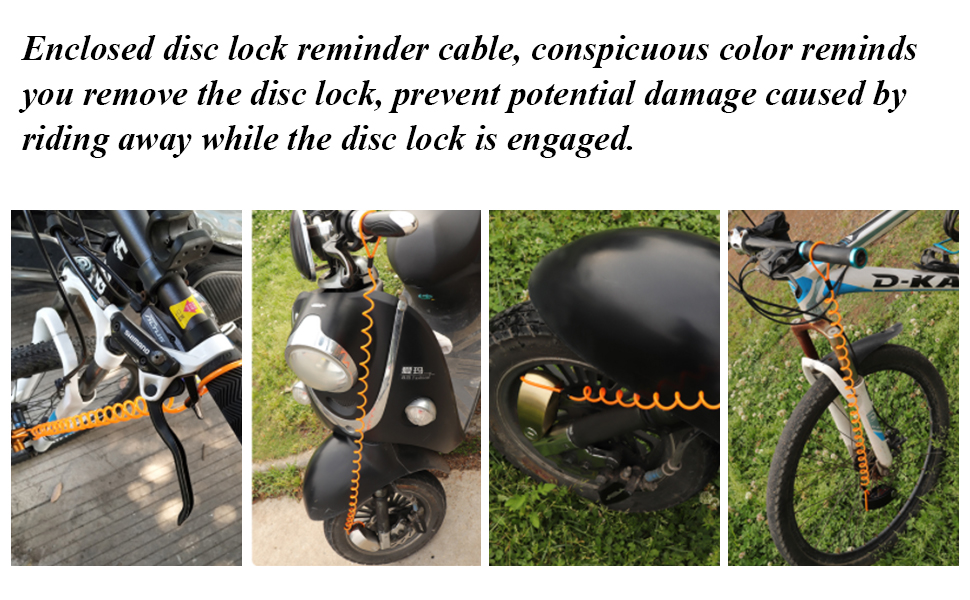 disc lock reminder cable, configured color, and the disc lock, prevent potential damage to the disc lock while the disc lock is engaged.