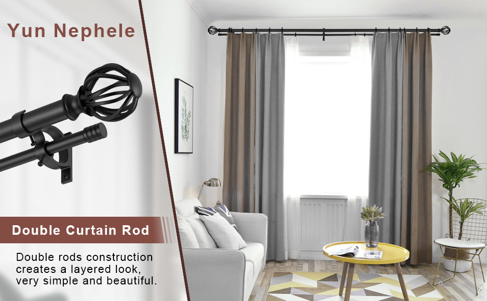 Double Curtain Rods 3672 Inches, Light Gold Double Curtain