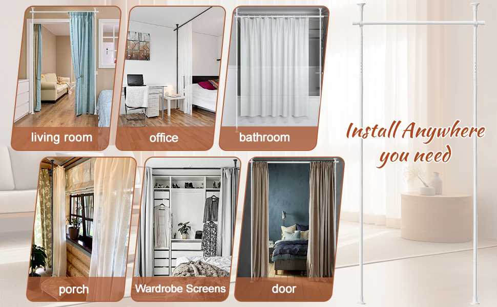 Free Standing Room Divider Curtain Rod No Drilling Heavy