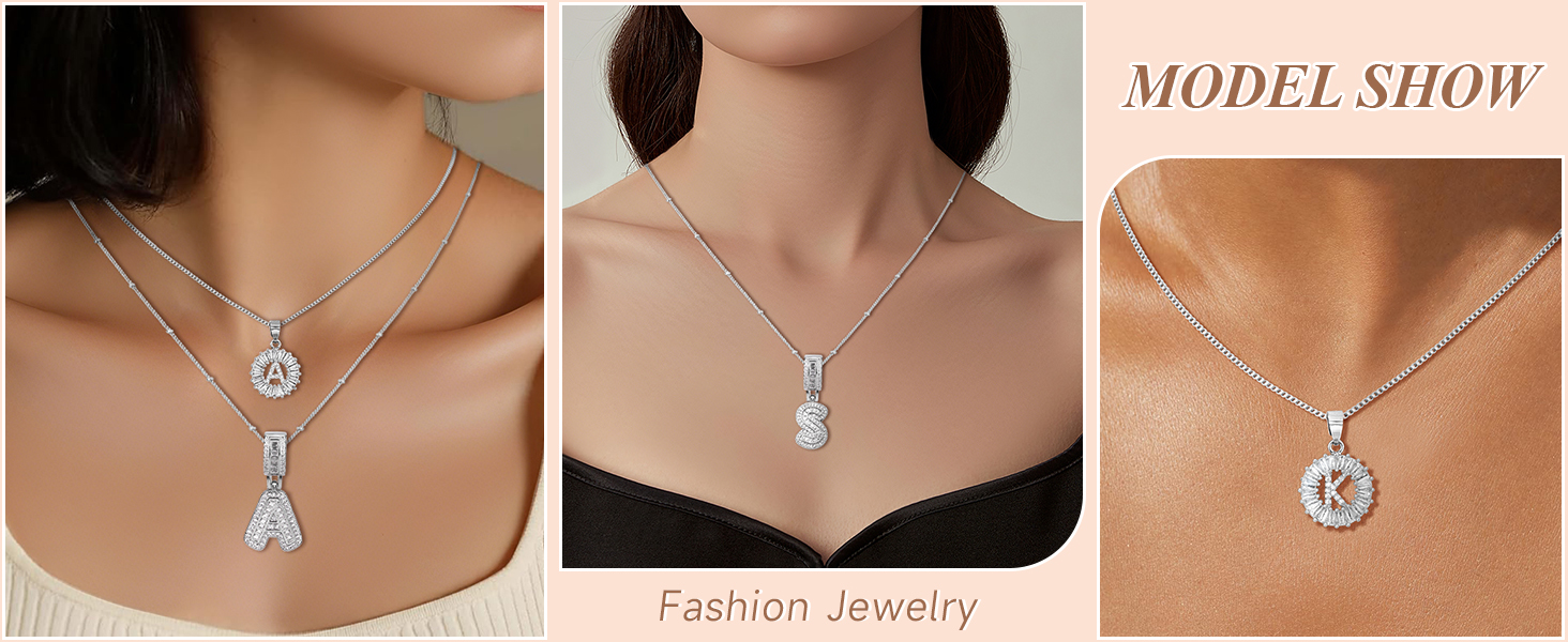 bubble letter necklace silver