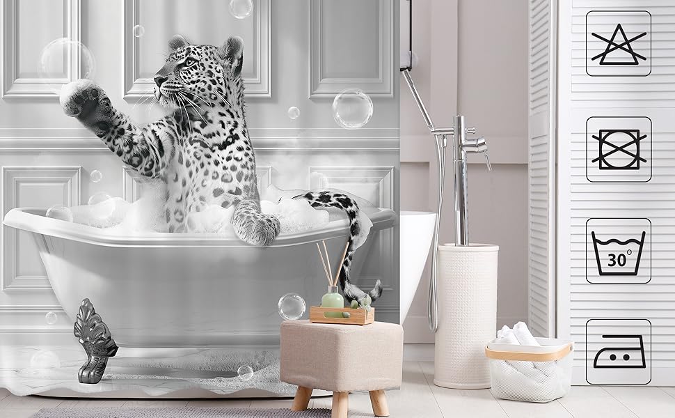 Newsely Funny Leopard Shower Curtain 60Wx72H Inch Cheetah