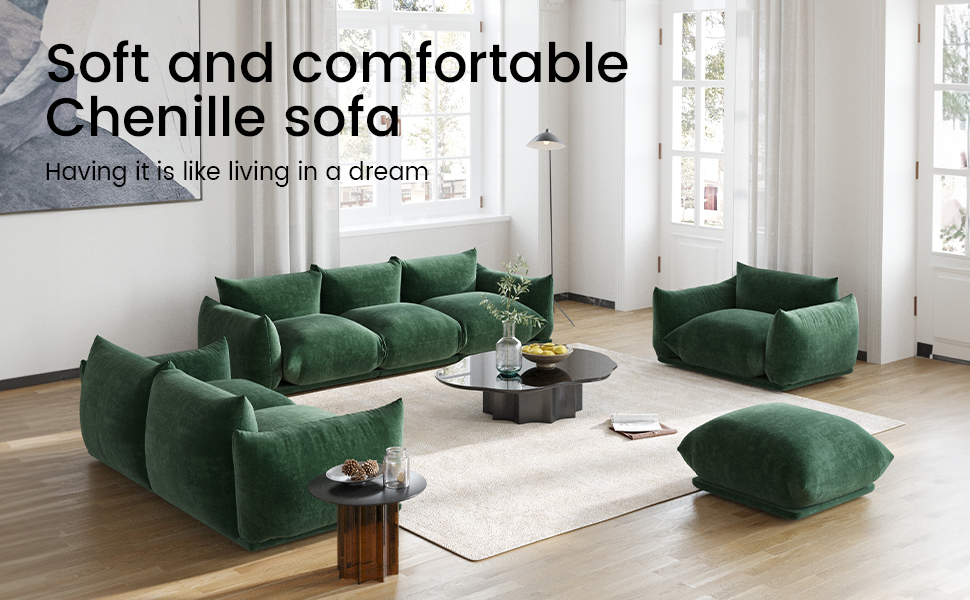 WJShome LShaped Sectional Sofa,Chenille Minimalist Modular Sofas Couches, 5Seater