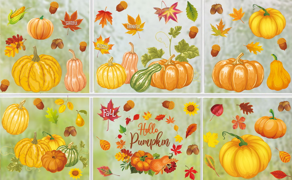 FAMYGFT Thanksgiving Pumpkin Fall Window Clings for Glass
