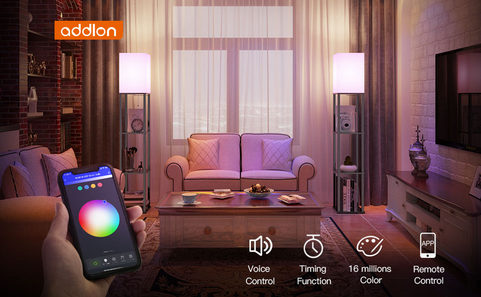 RGB floor lamp with shelves