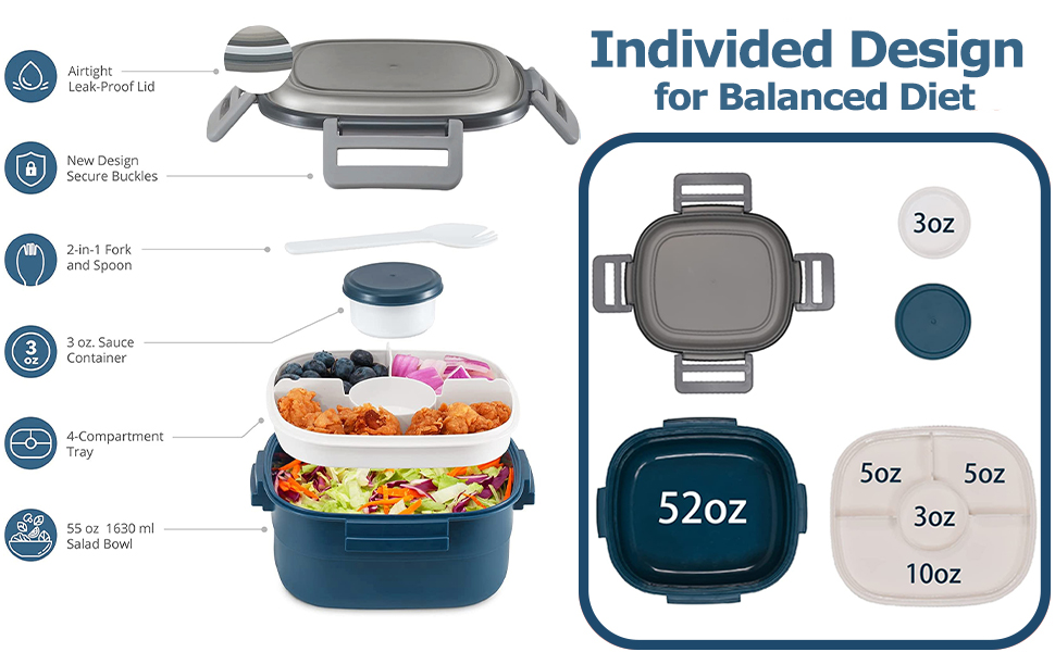 MEIMUCUL Lunch Box Salad Box to Go, Salad Bowl with 5 Compartments