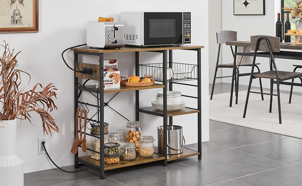 Yaheetech Kitchen Bakers Rack with Power Outlet & Wire