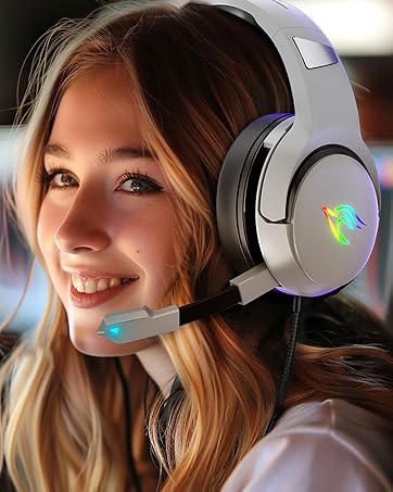 white over ear gaming headset with mic for ps5 ps4 xbox pc