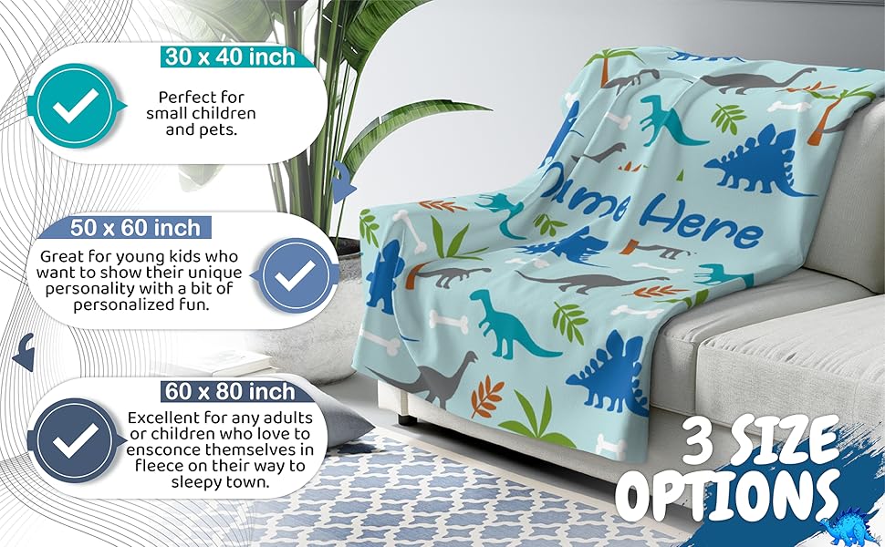 Personalized CornerLight Blue Dinosaur Fleece Blanket