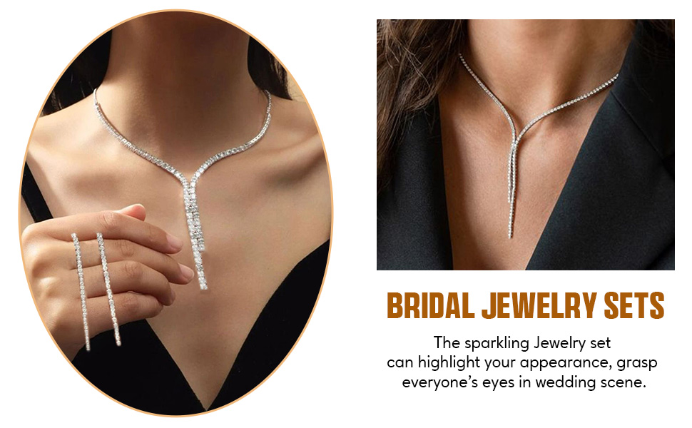 rhinestone necklace bridal and wedding necklace and earrings women bridal jewelry set for bride