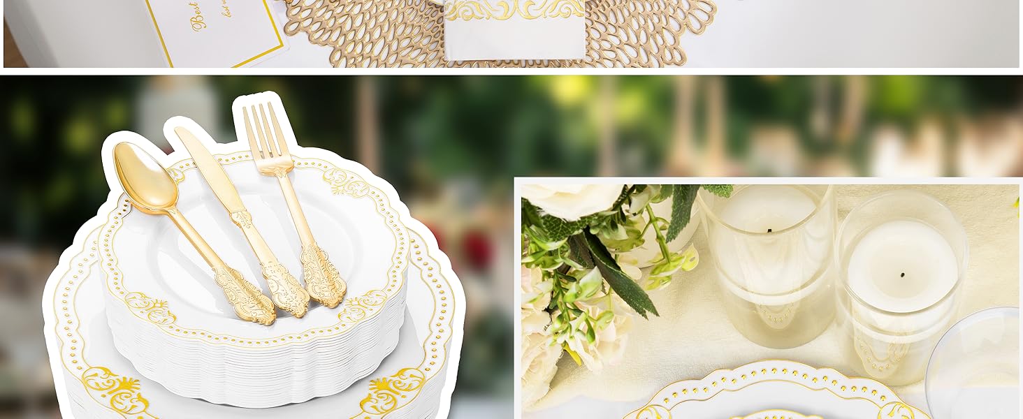 White and Gold Plastic Plates