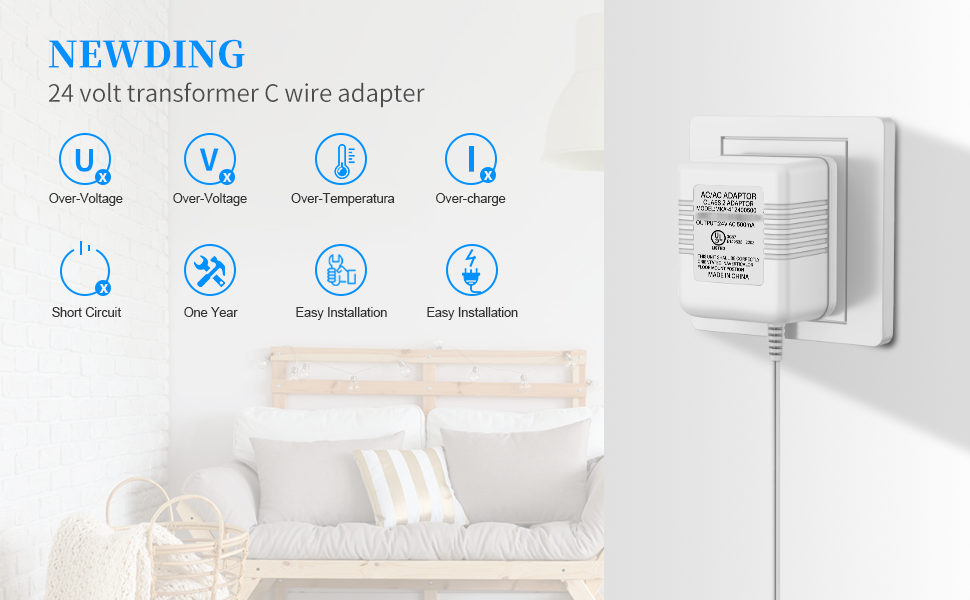 Newding 24 Volt Transformer, C Wire Adapter Thermostats Compatible with