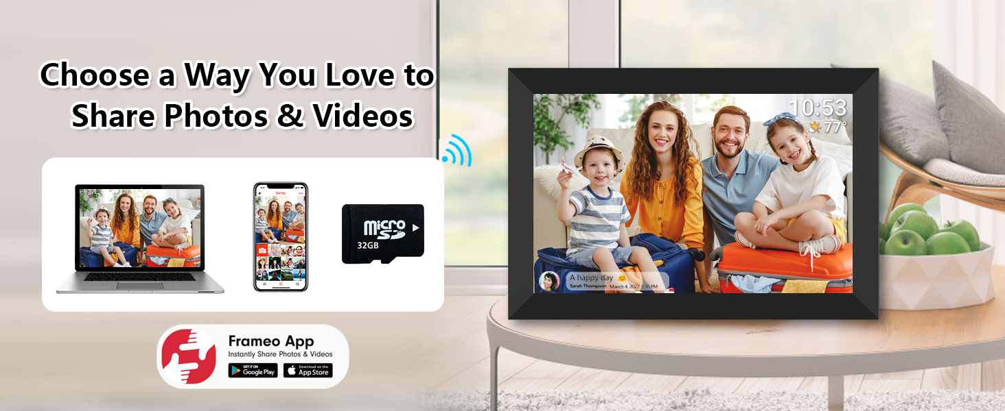 𝟯𝟮𝗚𝗕 FRAMEO Digital Photo Frame, 10.1" WiFi Digital Picture Frame with