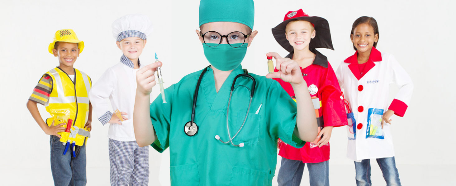 Doctor Costume for Kids Scrubs with Accessories,7Pcs Toddler Halloween Costume for Boy Girls