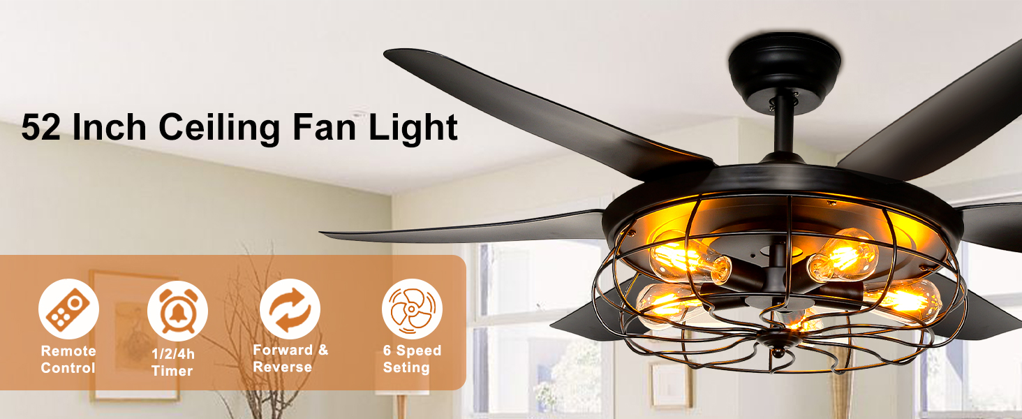 Ohniyou Ceiling Fans with Lights and Remote 52 Inch Farmhouse Ceiling