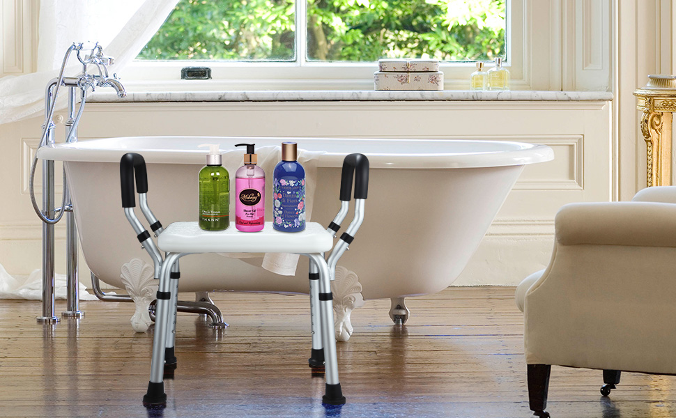 NArra Shower Stool, Height Adjustable Shower Chair with Detachable Armrests, Perching Stool Load