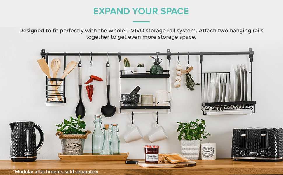 LIVIVO Hanging Rail for Storage Kitchen Hallway Saucepan Holder Shelf