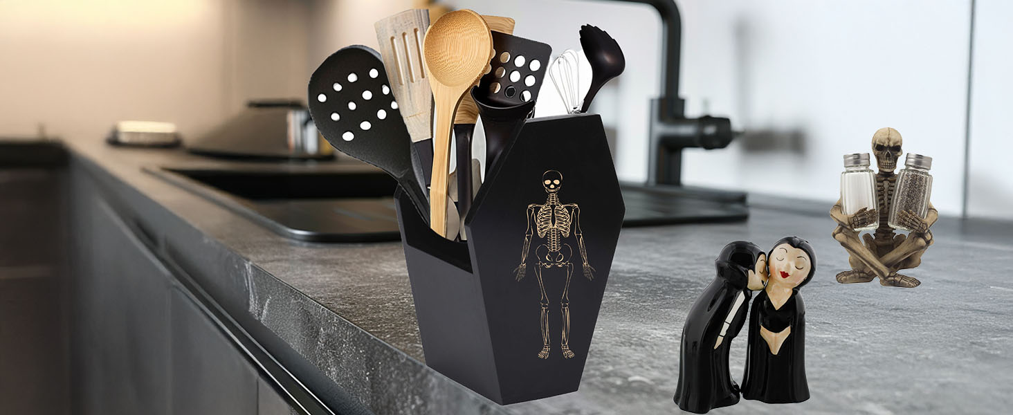 coffin utensil holder goth kitchen decor