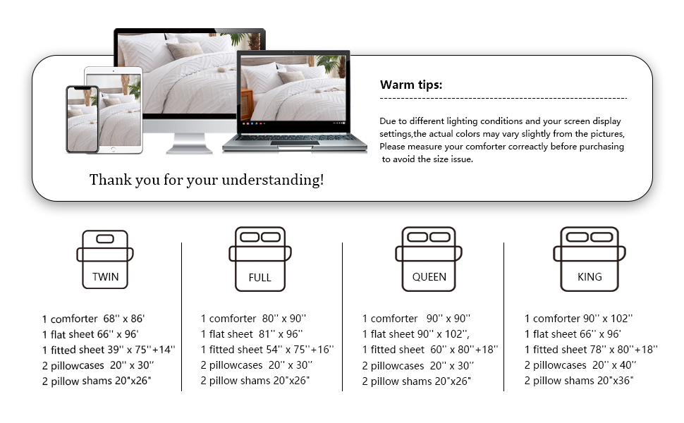 FLYMME White King Size Comforter Set with Sheets,Tufted Bed