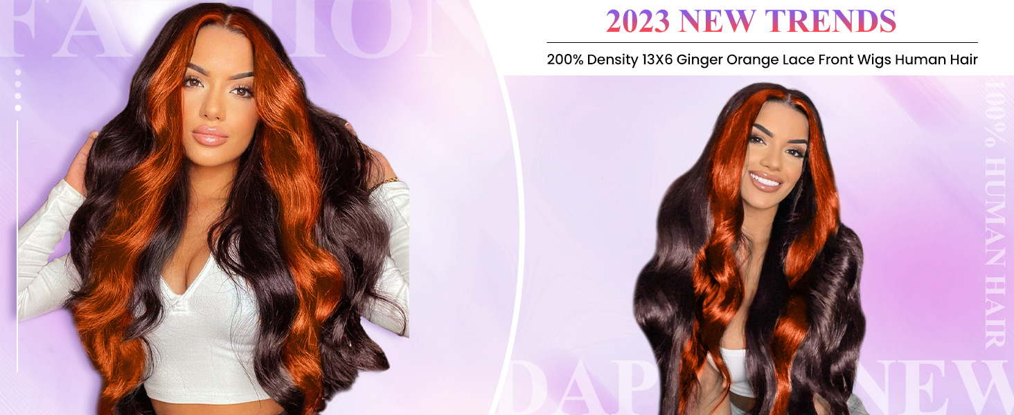 13X6 ginger orange lace front wigs human hair