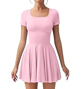 OQQ Women's Square Neck Ruffle Hem Mini Dress Summer Short Sleeve with Shorts Party Dresses