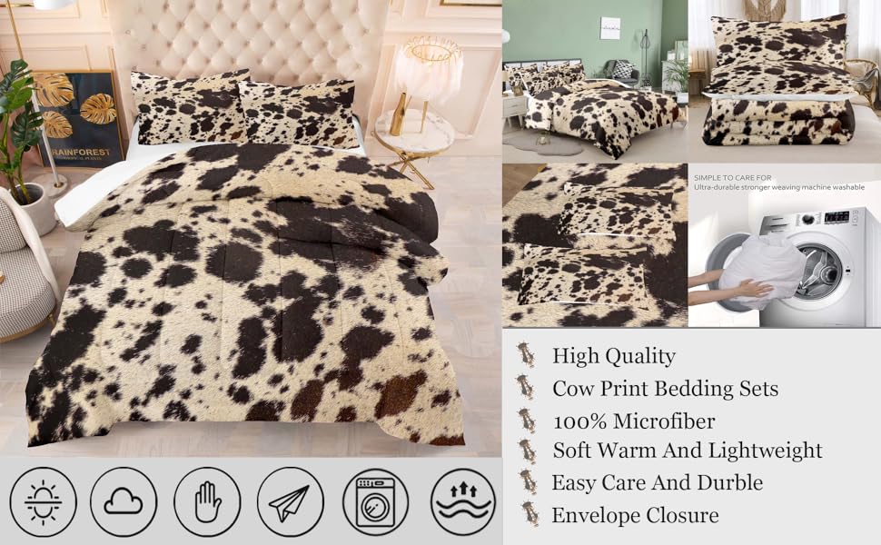 NINENINE Cow Print Bedding Set Full Size Western Farmhouse