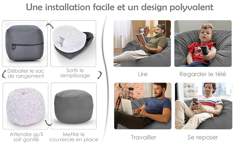 RELAX4LIFE Pouf Géant En Forme De Poire Avec Remplissage D’Éponge, Pouf Poire Avec Housse En Peluche Courte à Fermeture Éclair, Pouf Confortable, Capacité De Charge 150 KG, Pour Salon/Terrasse (Gris) 15 2