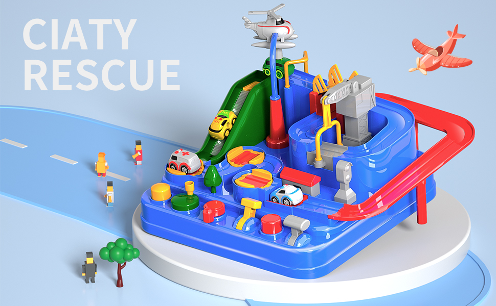 Kids Car Toys Race Car Tracks for Boys, Car Rescue Adventure Toys with Mini Cars for 3 4 5 6