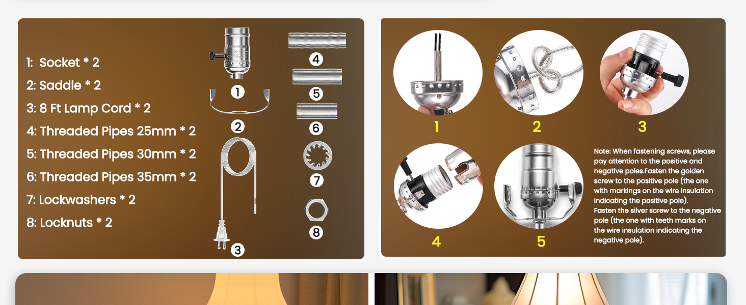 Lustaled 2Pack Lamp Rewire kit, Antique Lamp Repair Kit, Table Lamp