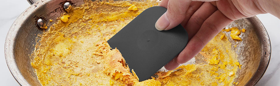 scraping frying pans, before washing scrubbing pots, pans, dishes hardwood floors