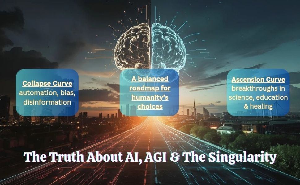 AI brain splitting into two future paths