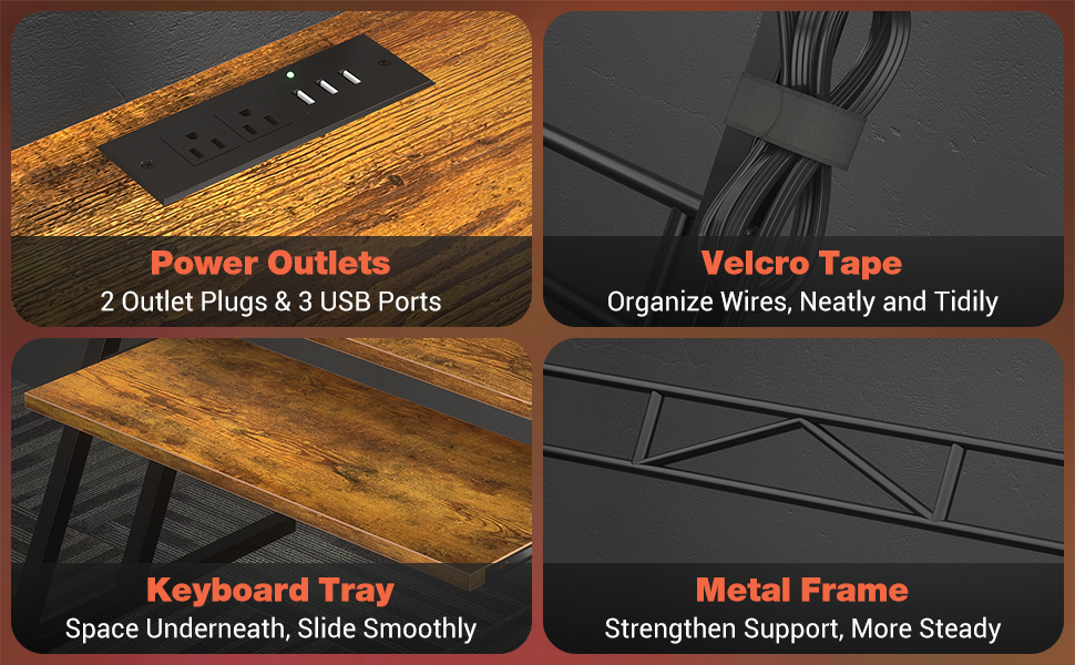 armocity Music Studio Desk with Power Outlets and RGB LED