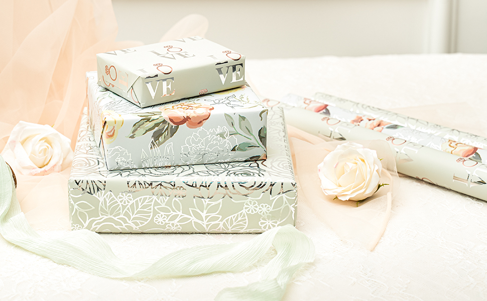 LeZakaa Silver Wrapping Paper Roll Mini Roll Flower