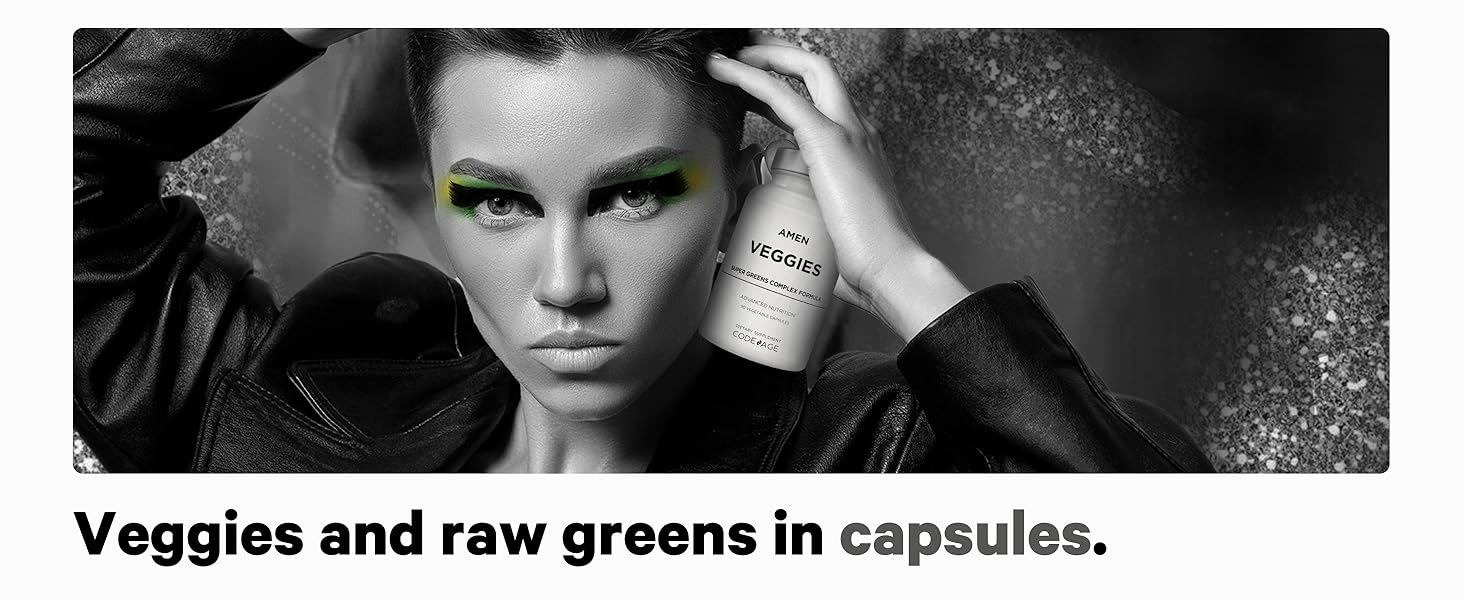 Amen veggies, whole food nutritional vitamins, greens dietary supplements, raw greens capsules