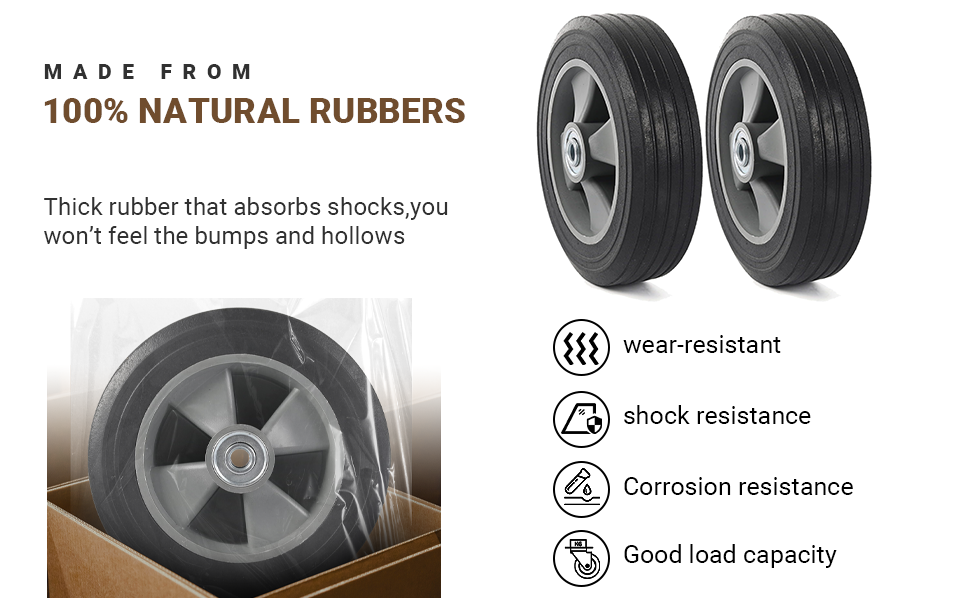 AR PRO (2 Pack) 8 quot x 2 quot Flat Free Solid Rubber Tire and Wheel 3/4