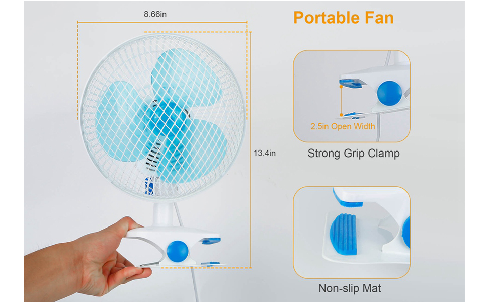 9-Inch Clip on Fan, 2 Speed Convertible Desk Fan with Strong Clamp