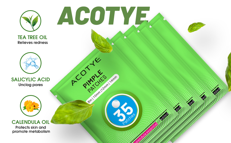 ACOTYE Pimple Patches Spot Patches - 35 Count (5 Pack) | Tea Tree Oil, Calendula, Salicylic Acid | Clear Acne Fast with Gentle, Soothing Formula | 4 Sizes for All Skin Types (BD01-5pack-uk, S) 13 2