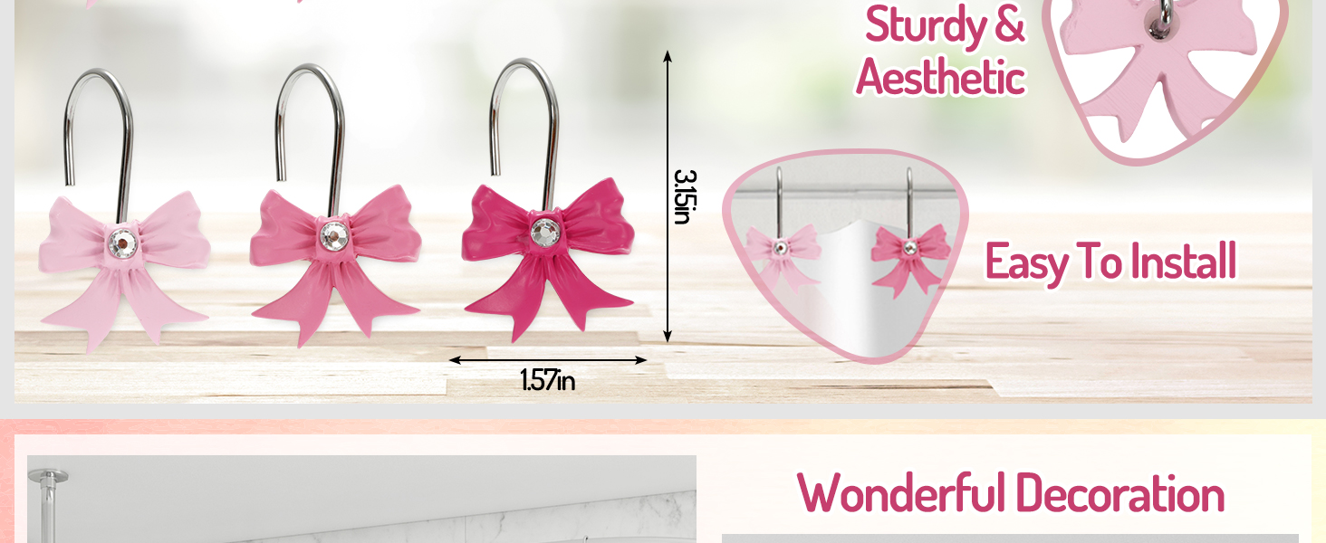 Pink Bow Shower Curtain Hooks