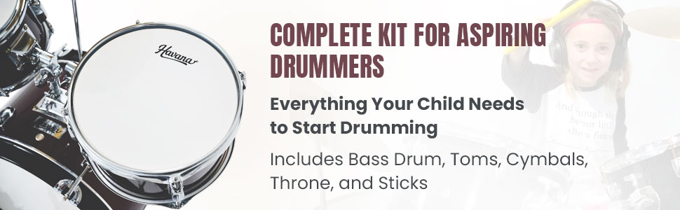 Havana 104-5WR 5-Piece Junior Acoustic Drum Kit With Hardware- Wine Red 2 Havana Junior Drumset