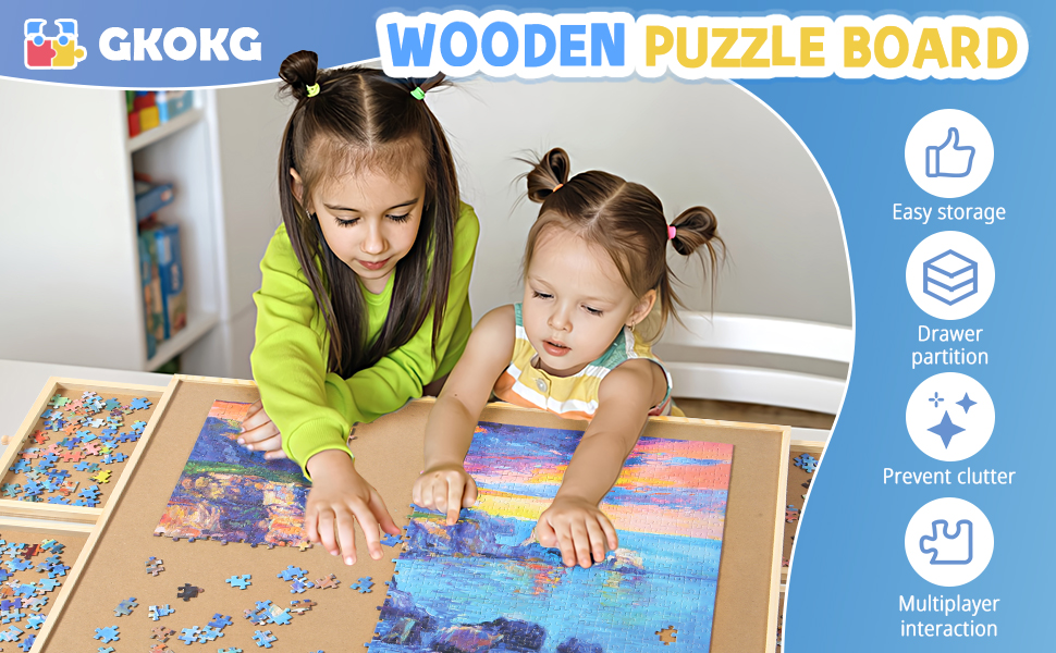 GKOKG Wooden Puzzle Board1000 Pieces Jigsaw Puzzle Table