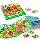 SYNARRY Dinosaur Magnetic Puzzles for Kids 3-5, 20 Pieces Travel Puzzles for Toddlers 2-4, Car Ai...