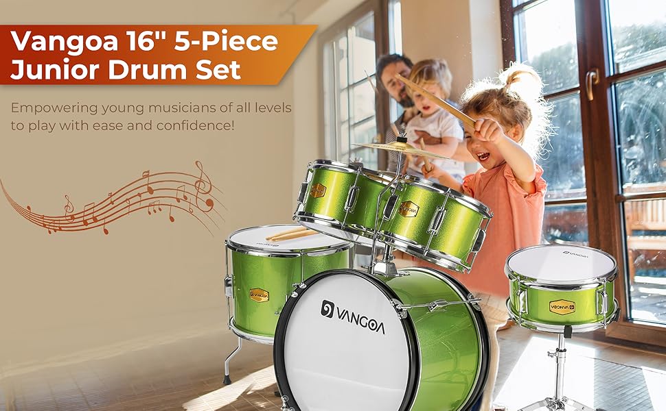 Kids Drum Set 5 Piece Full 16 inch Youth Drumset with