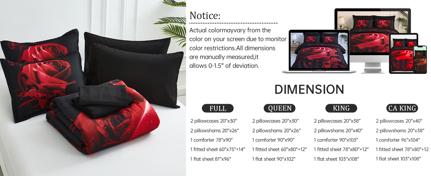 red bed in bag 7pcs rose comforter set