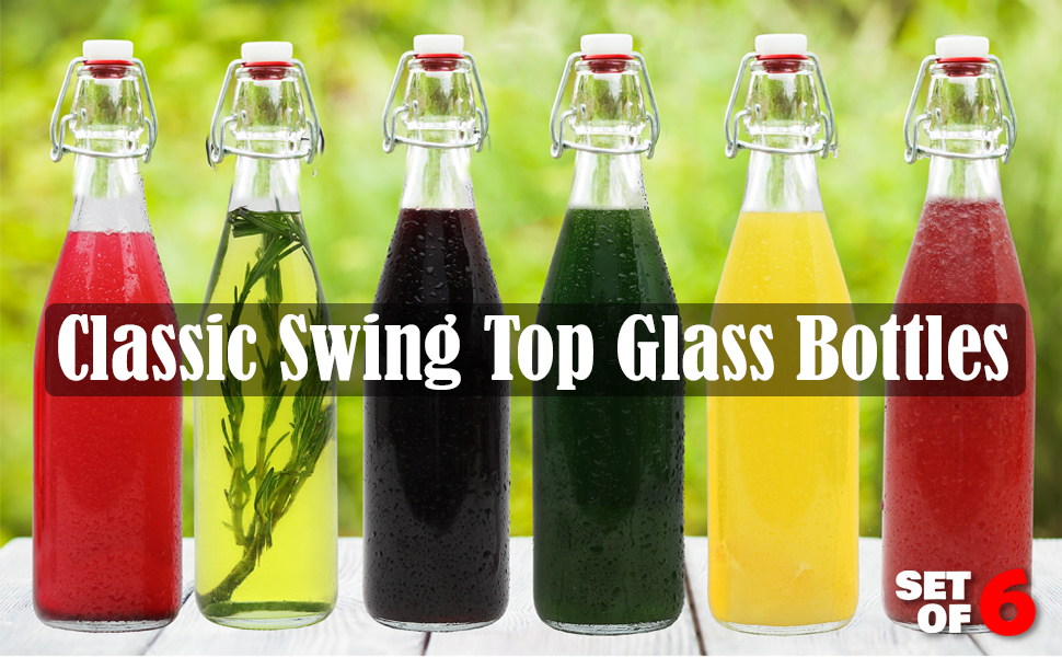 Glass Bottles with Caps 17 oz./0.5 Liter Swing Top Glass
