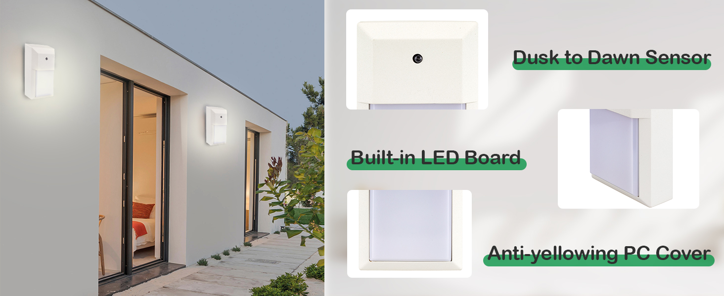 details of white dusk to dawn wall light