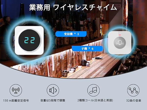 【ラーチ】☆ワイヤレスチャイム　呼び出しベル Amazon.co.jp: ALIBELL 業務用呼び出しベル 呼び出しベル 飲食店