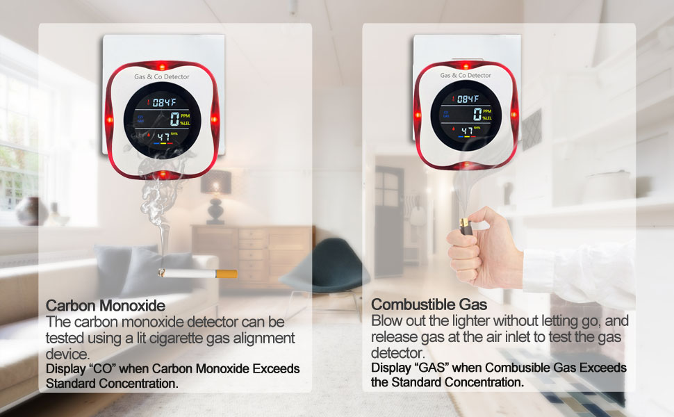 4-in-1 Digital Display CO Level & Explosive Gas & °F & Humidity for Home