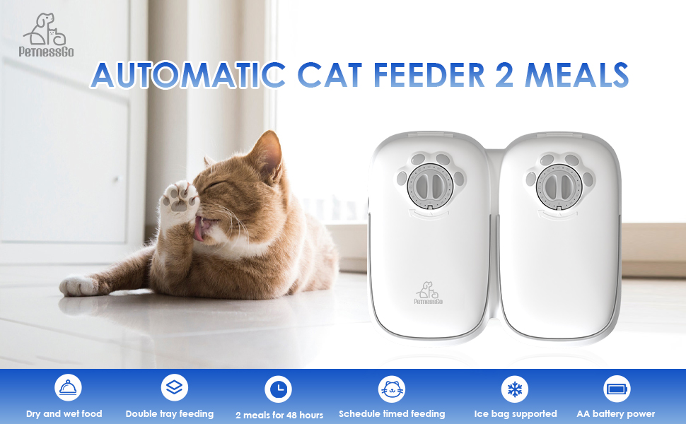 PeTnessGO Automatic Cat Feeders 2 Meal with 48Hour Timer